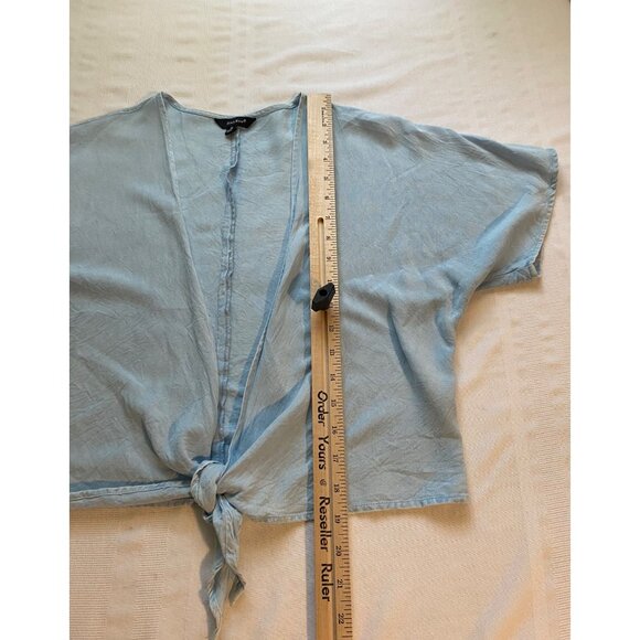 Sim & Sam Light Blue Draped Open-Front Short Sleeve Tie Cardigan Casual Comfy - Picture 9 of 13